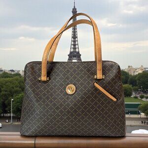 Vintage LA Tour Eiffel Paris 1887 Brown Monogram Tote Shoulder Bag Leather Trim